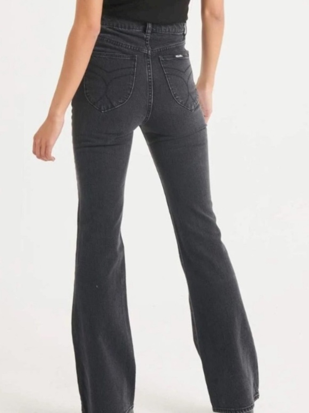 Rollas washed black high rise duster bootcut jeans size 25